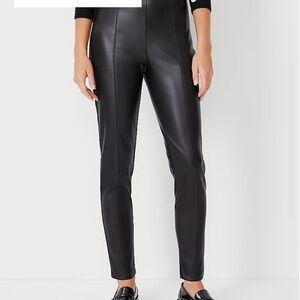 Ann Taylor Petite Front Faux Leather/Ponte Back Seamed Side Zip Leggings 12P